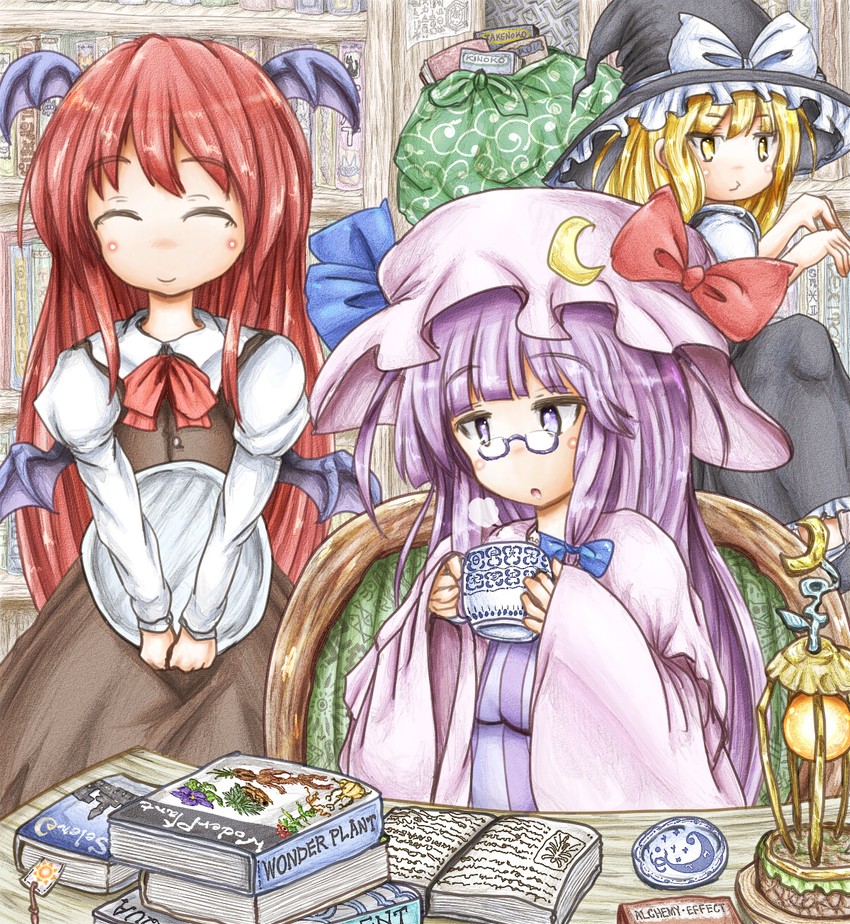 kirisame marisa, patchouli knowledge, and koakuma (touhou) drawn by ys_(ytoskyoku-57)