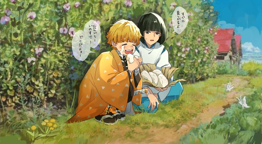 agatsuma zenitsu and haku (kimetsu no yaiba and 1 more) drawn by yukasa_(yu_sa18)