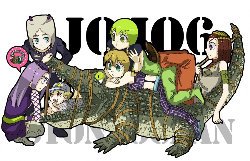 kujo jolyne, narciso anasui, foo fighters, ermes costello, weather report, and 1 more (jojo no kimyou na bouken and 1 more) drawn by eguchinashi
