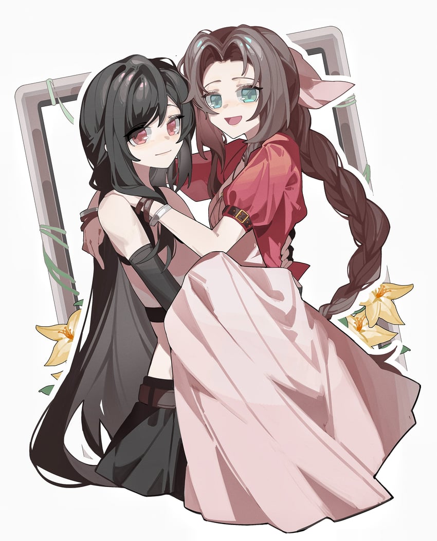 tifa lockhart and aerith gainsborough (final fantasy and 2 more) drawn by haobuguniao