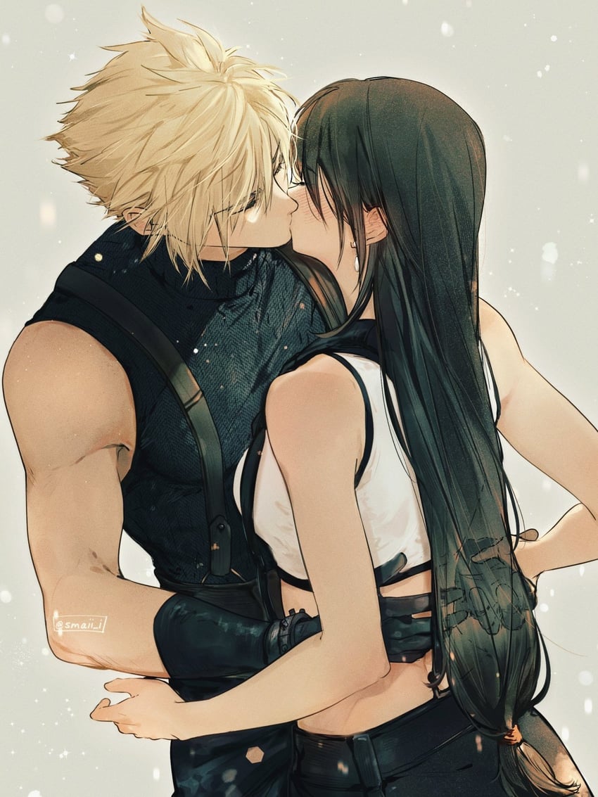 tifa lockhart and cloud strife (final fantasy and 2 more) drawn by maiii_(smaii_i)