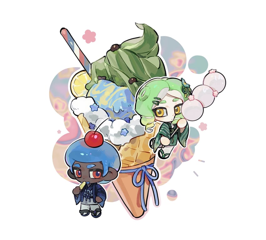octoling player character, octoling girl, and octoling boy (splatoon and 1 more) drawn by rongyu1029