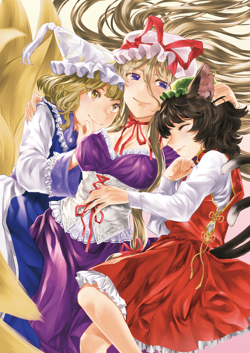 yakumo yukari, yakumo ran, and chen (touhou) drawn by kayako_(tdxxxk)
