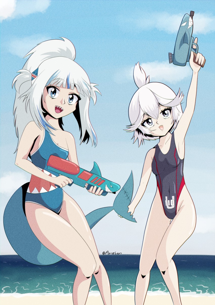 gawr gura and u-110 (hololive and 2 more) drawn by panzsan