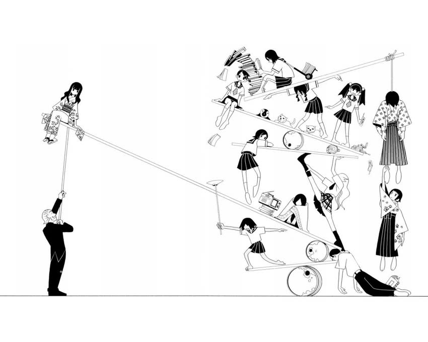 itoshiki nozomu, fuura kafuka, komori kiri, kobushi abiru, tsunetsuki matoi, and 8 more (sayonara zetsubou sensei) drawn by kumeta_kouji