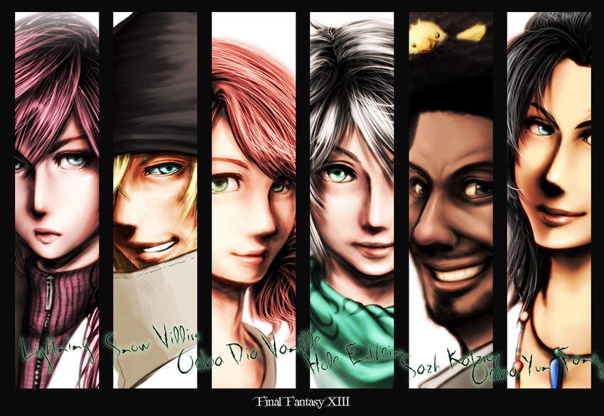 lightning farron, hope estheim, oerba dia vanille, oerba yun fang, snow villiers, and 1 more (final fantasy and 1 more) drawn by riki_(tob_riki)