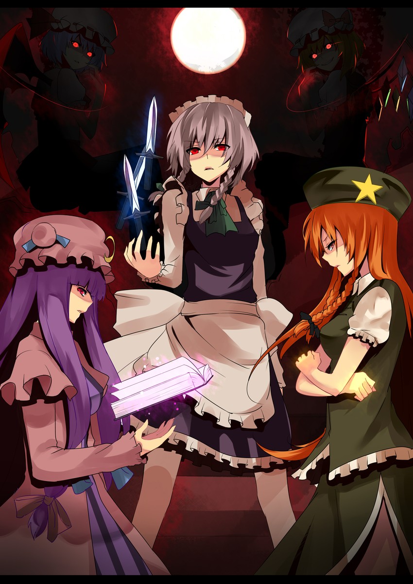 remilia scarlet, flandre scarlet, izayoi sakuya, patchouli knowledge, and hong meiling (touhou) drawn by nuko_(mikupantu)