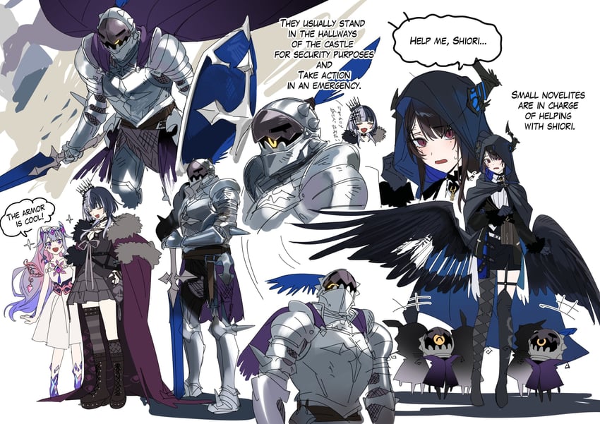 shiori novella, nerissa ravencroft, koseki bijou, and novelites (hololive and 1 more) drawn by yomosaka
