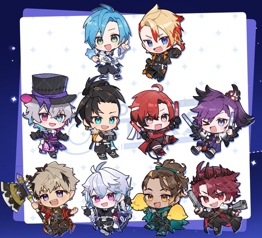 gavis bettel, machina x flayon, regis altare, banzoin hakka, josuiji shinri, and 5 more (holostars and 1 more) drawn by kurogareki