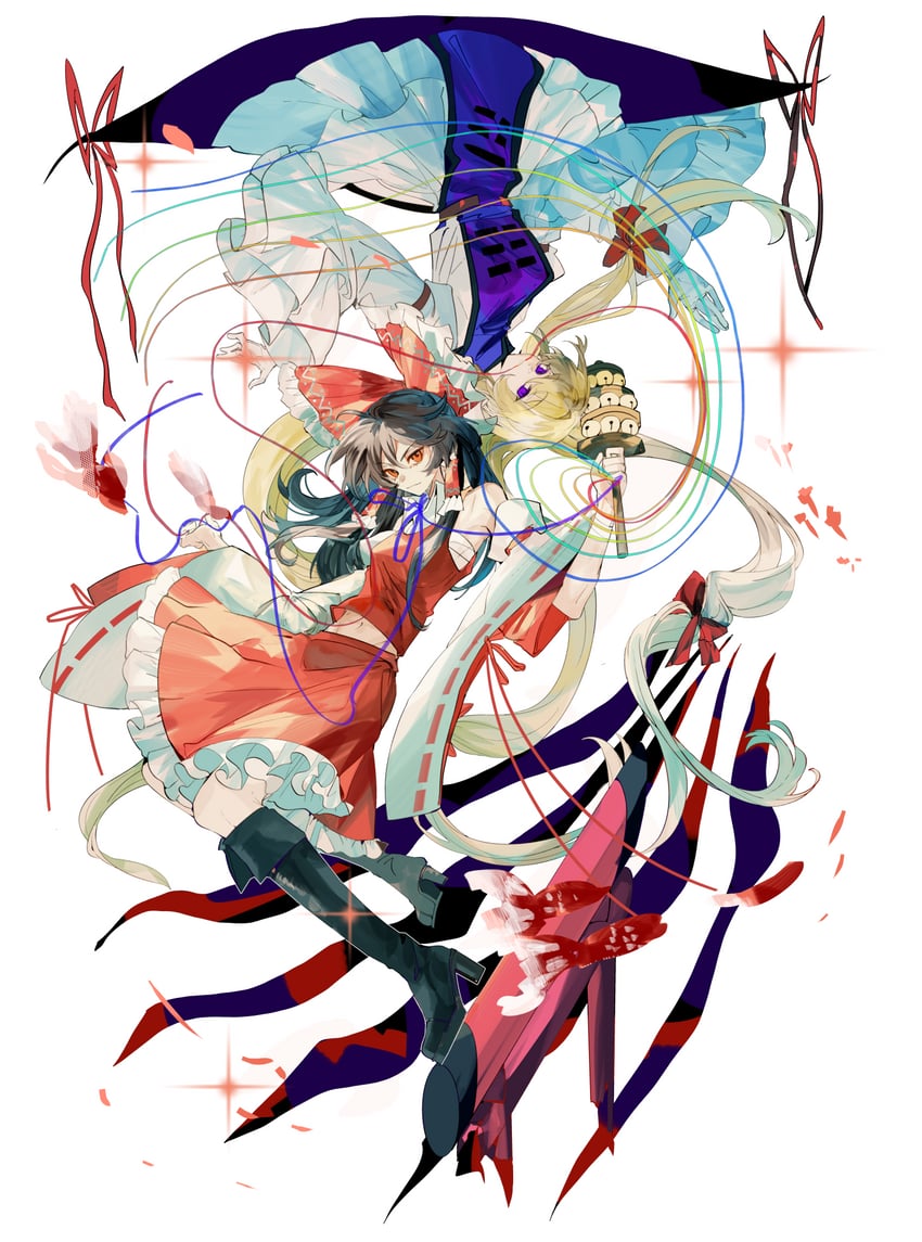 hakurei reimu and yakumo yukari (touhou) drawn by xian_qishui