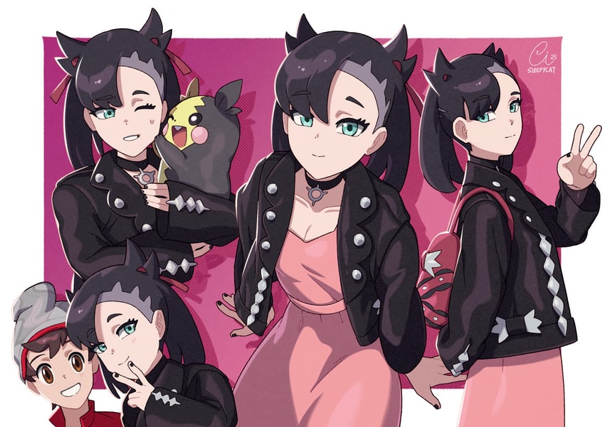 marnie, morpeko, and victor (pokemon and 1 more) drawn by sleepcatz