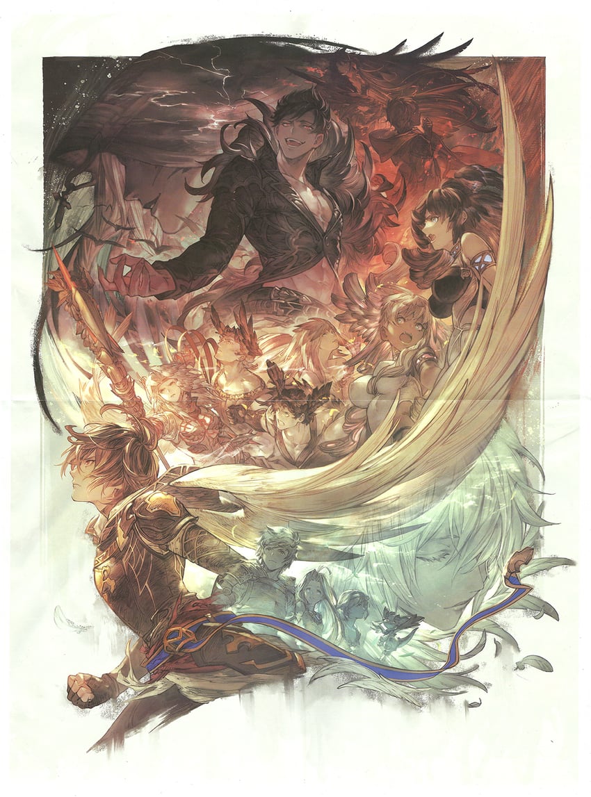 djeeta, gran, sandalphon, lyria, vyrn, and 11 more (granblue fantasy) drawn by minaba_hideo