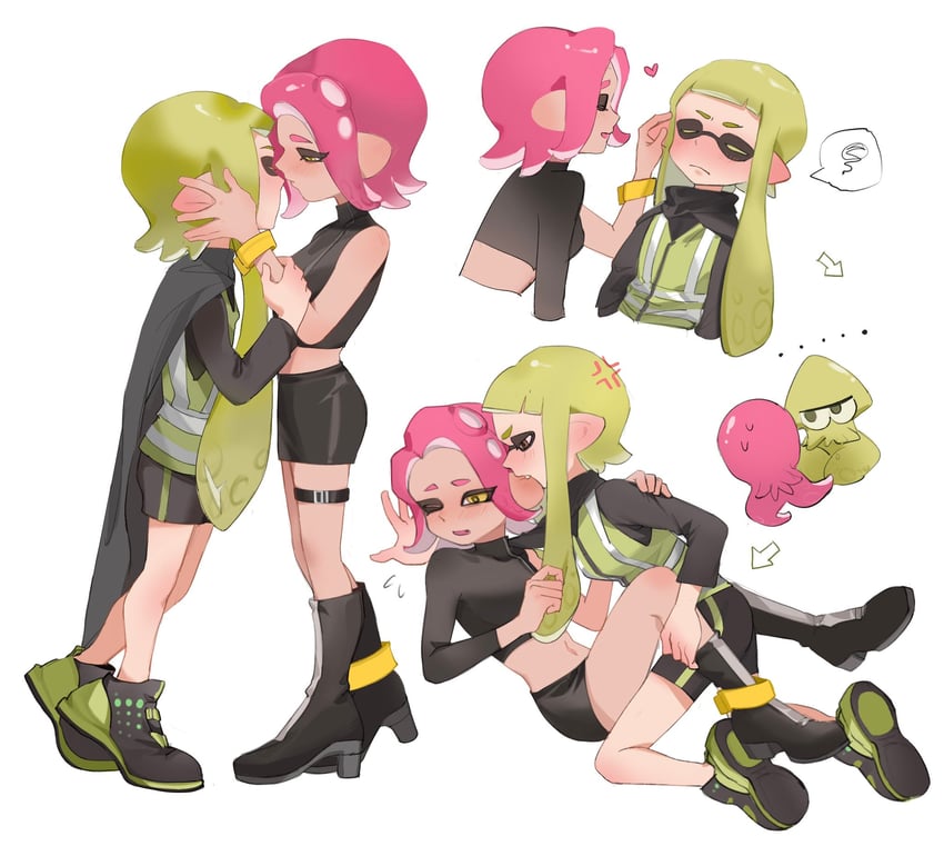 inkling player character, inkling girl, octoling player character, octoling girl, agent 8, and 1 more (splatoon and 2 more) drawn by feiguasang