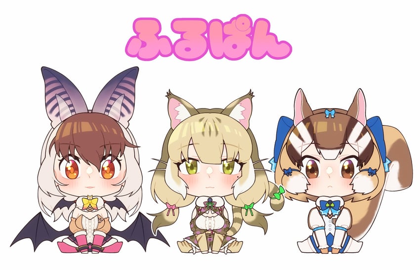 brown long-eared bat, siberian chipmunk, and jungle cat (kemono friends and 1 more) drawn by hauru_252