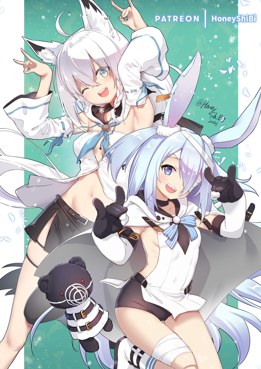 shirakami fubuki and monica (hololive and 1 more) drawn by shibi