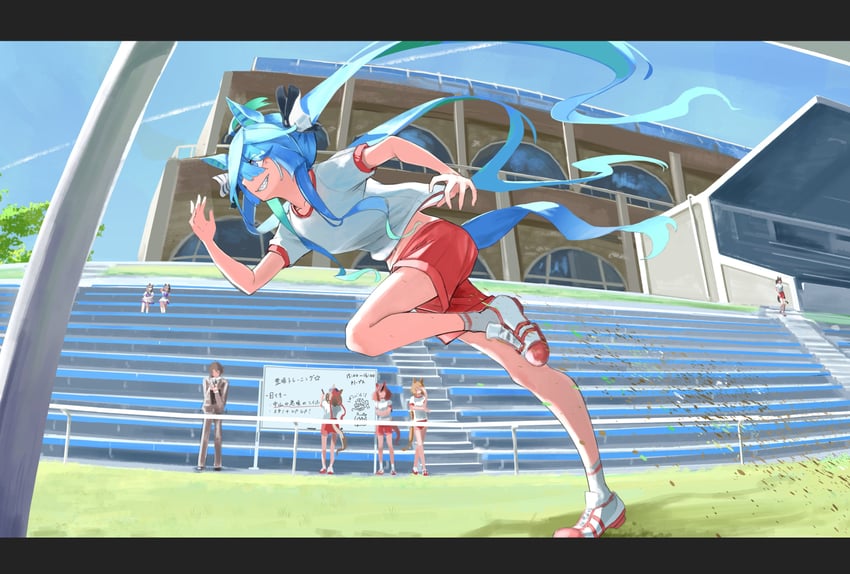 trainer, nice nature, twin turbo, matikanetannhauser, ikuno dictus, and 3 more (umamusume) drawn by ricca_miz