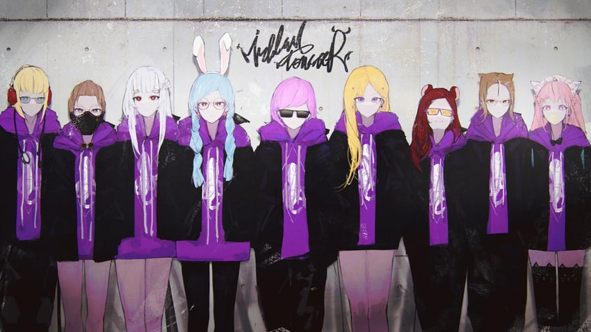 usada pekora, nanashi mumei, tokoyami towa, hakos baelz, nakiri ayame, and 4 more (hololive and 3 more) drawn by yto9