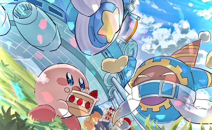 kirby, meta knight, waddle dee, king dedede, magolor, and 1 more (kirby and 1 more) drawn by cns