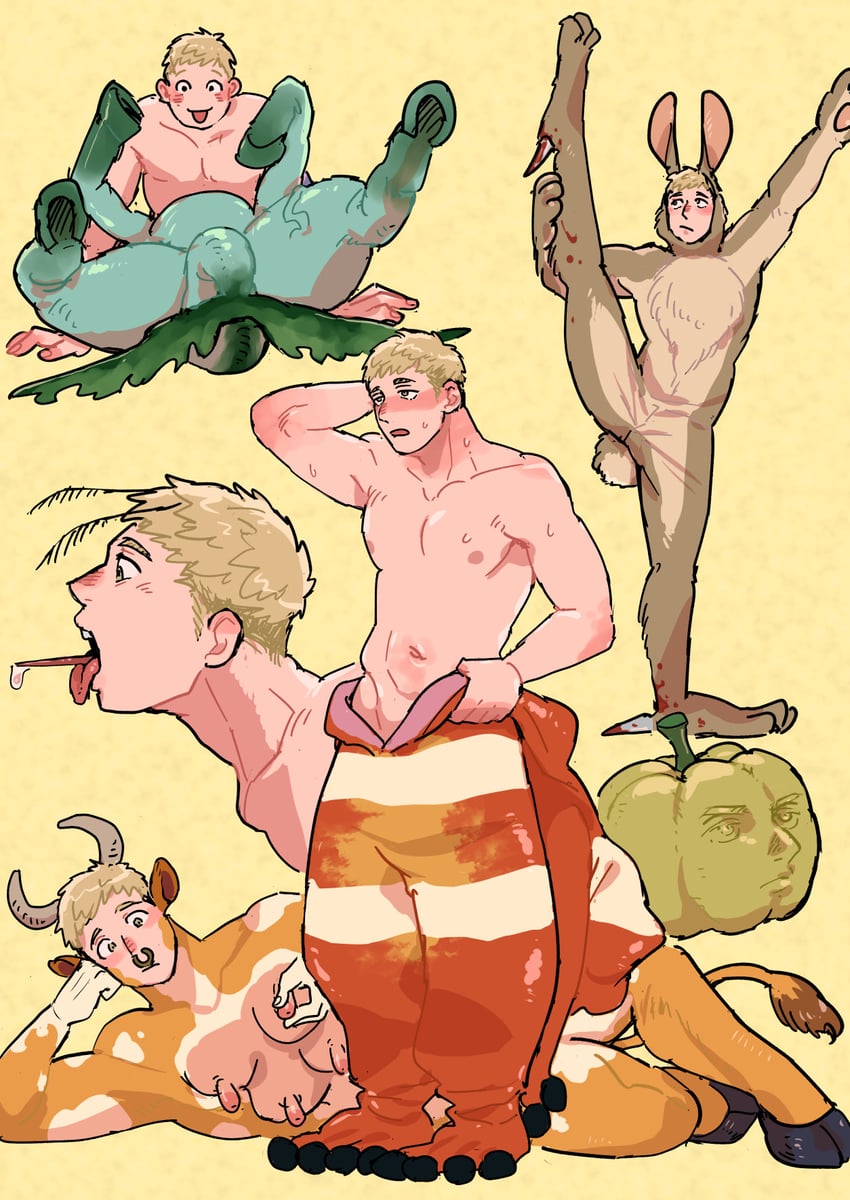 laios touden, succubus, and giant frog (dungeon meshi) drawn by 04matsuco