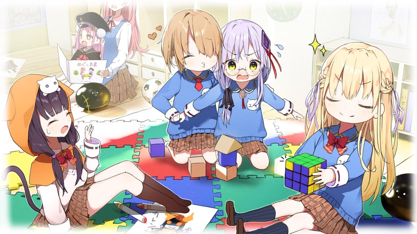 kayamori ruka, izumi yuki, asakura karen, toujou tsukasa, aikawa megumi, and 2 more (heaven burns red) drawn by rinki_oohen