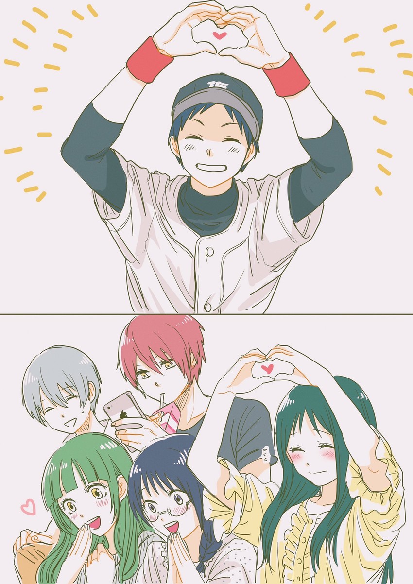 shiota nagisa, akabane karma, kayano kaede, okuda manami, sugino tomohito, and 1 more (ansatsu kyoushitsu) drawn by shishamo_(abc_shishamo)