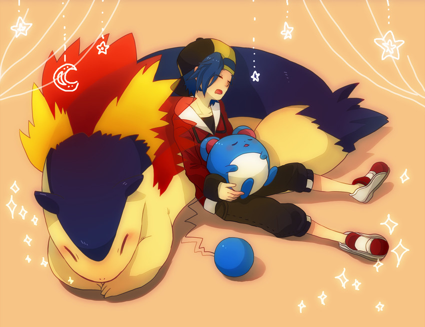 ethan, marill, and typhlosion (pokemon and 1 more) drawn by akizuno