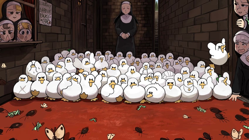 clumsy nun, froggy nun, spicy nun, strict nun, sheep nun, and 1 more (little nuns) drawn by diva_(hyxpk)