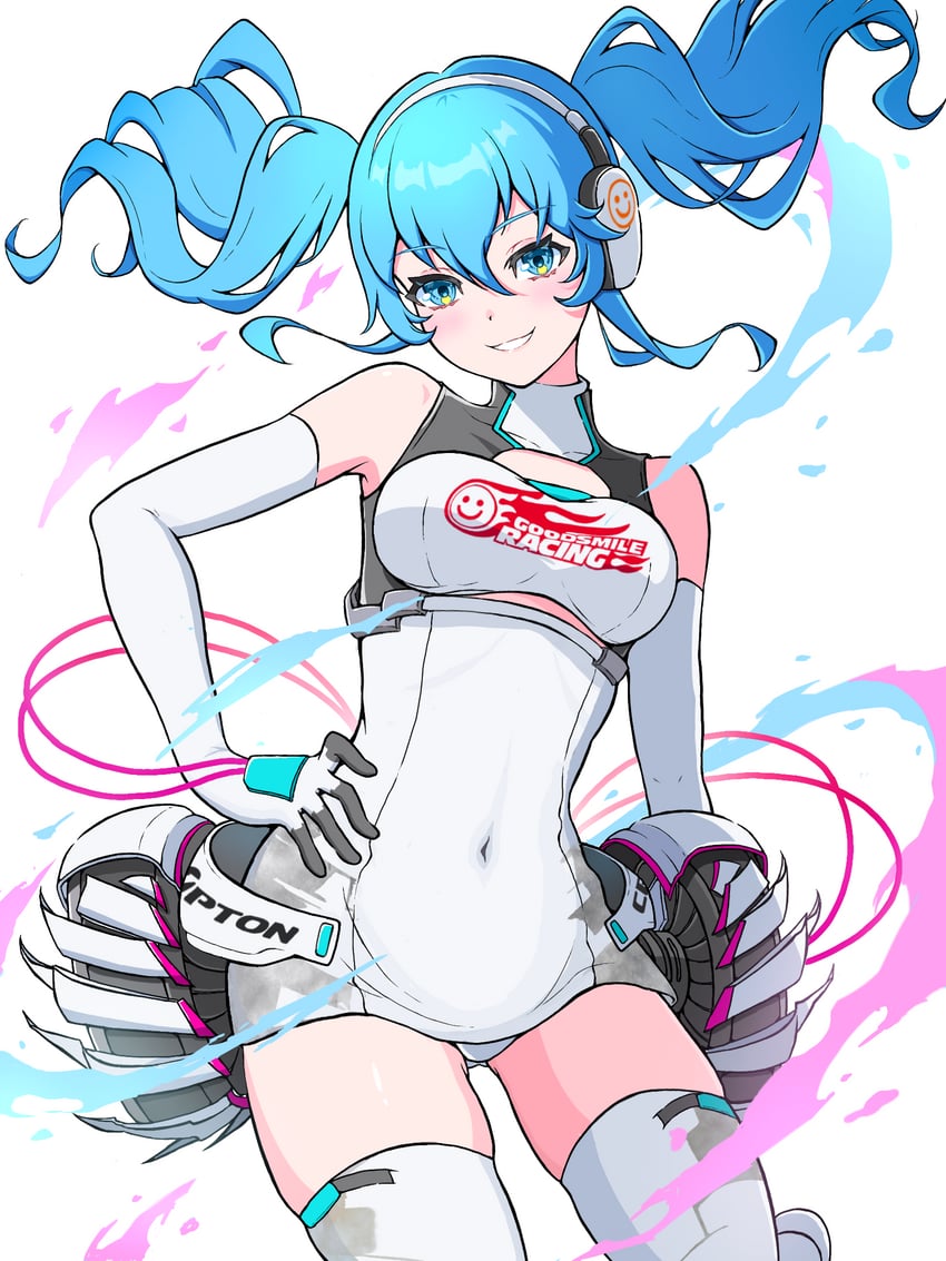 hatsune miku and racing miku (vocaloid and 1 more) drawn by uzuki_sena