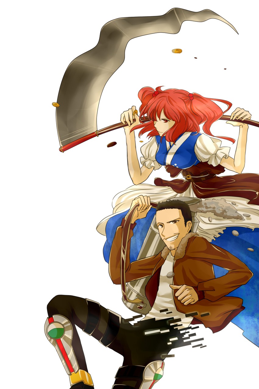 onozuka komachi, kamen rider birth, and date akira (touhou and 2 more) drawn by ten_kura