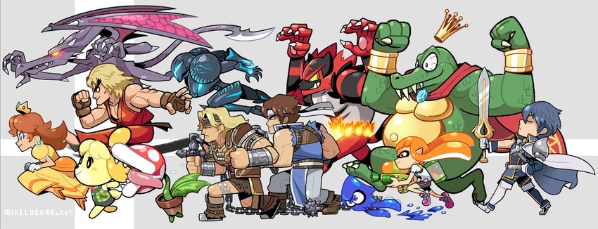 inkling player character, inkling girl, princess daisy, isabelle, chrom, and 9 more (pokemon and 16 more) drawn by mike_luckas
