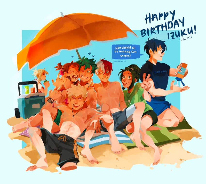 midoriya izuku, uraraka ochaco, bakugou katsuki, toga himiko, todoroki shoto, and 2 more (boku no hero academia) drawn by miithers