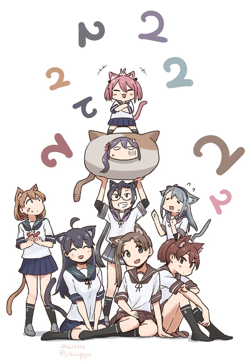ushio, akebono, sazanami, oboro, shikinami, and 3 more (kantai collection) drawn by kirigaya_yuuji