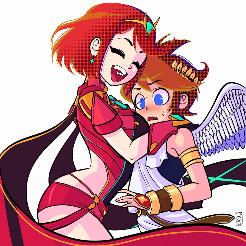 pyra and pit (xenoblade chronicles and 3 more) drawn by jaliet_exe