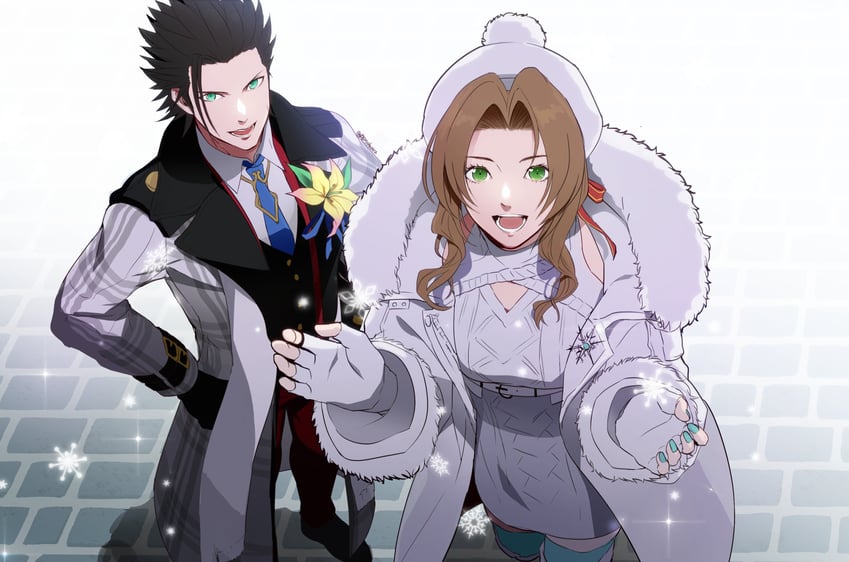 aerith gainsborough and zack fair (final fantasy and 2 more) drawn by igusaharu