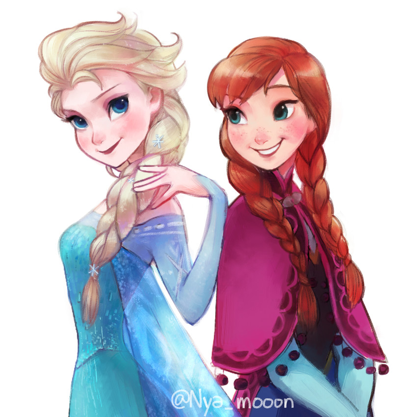 elsa and anna (frozen) drawn by a-ka and nyamo