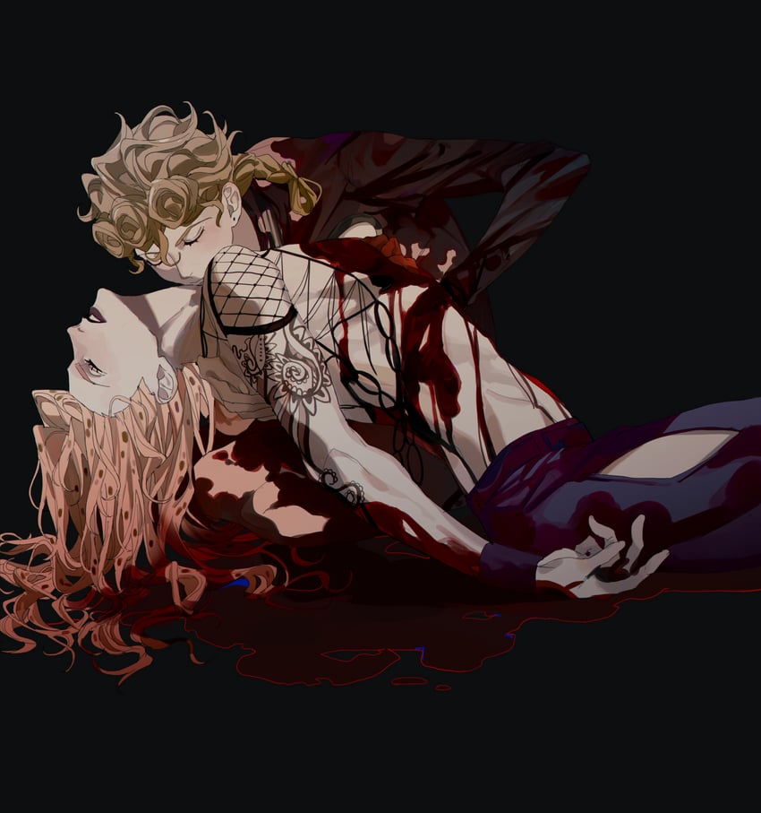 giorno giovanna and diavolo (jojo no kimyou na bouken and 1 more) drawn by hymkky3