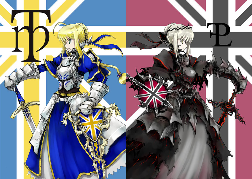 artoria pendragon, saber, and saber alter (fate and 2 more) drawn by pfalz