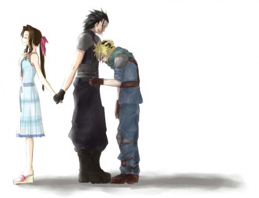 cloud strife, aerith gainsborough, and zack fair (final fantasy and 2 more) drawn by ip0_0pi