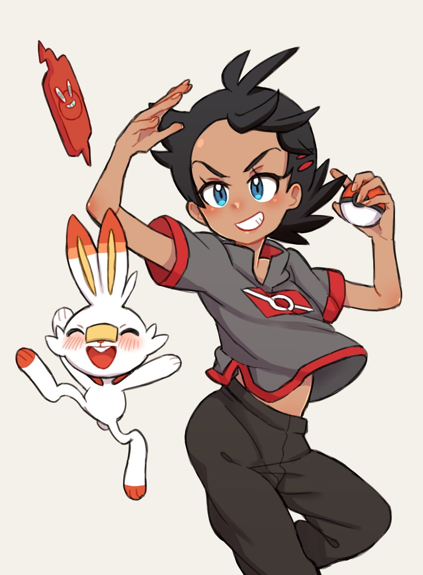 rotom, rotom phone, scorbunny, and goh (pokemon and 1 more) drawn by nico_o0