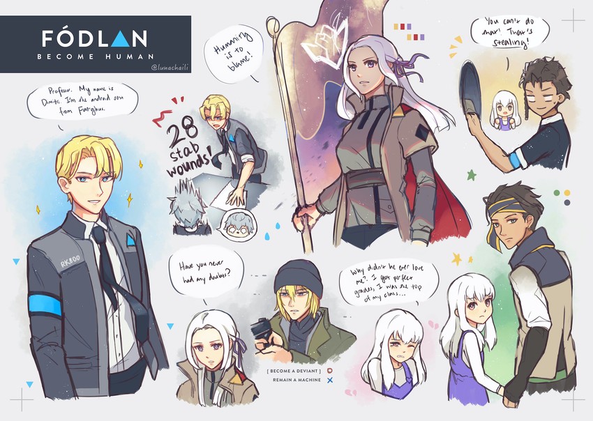 edelgard von hresvelg, dimitri alexandre blaiddyd, lysithea von ordelia, claude von riegan, ashe ubert, and 4 more (fire emblem and 2 more) drawn by luna_chai