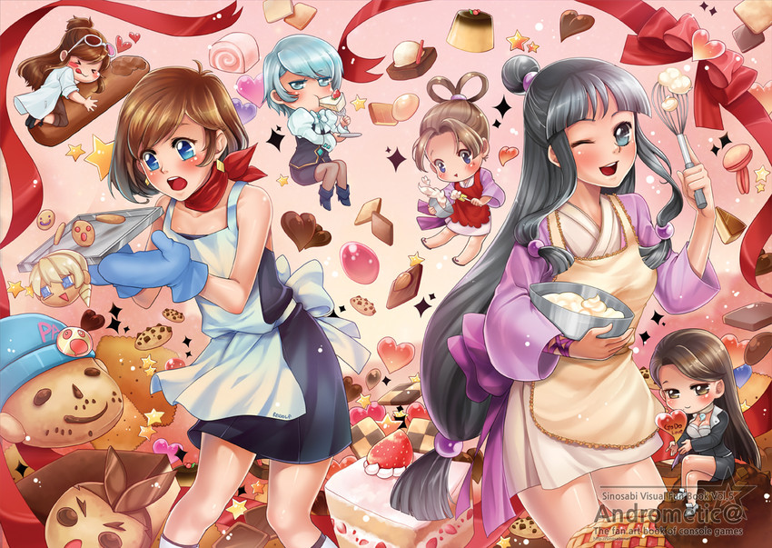 phoenix wright, maya fey, apollo justice, franziska von karma, trucy wright, and 4 more (ace attorney and 1 more) drawn by rewolf