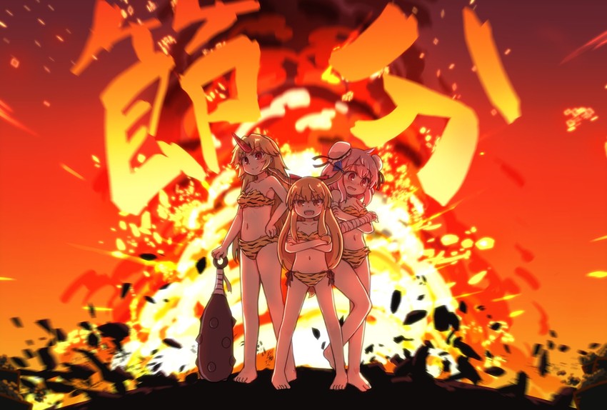 ibuki suika, hoshiguma yuugi, and ibaraki kasen (touhou) drawn by kibisake