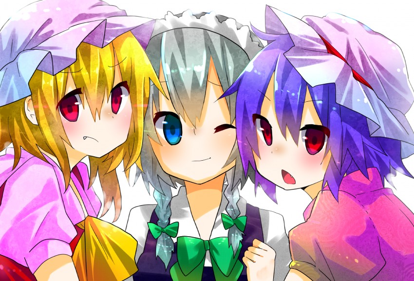remilia scarlet, flandre scarlet, and izayoi sakuya (touhou) drawn by rimijj