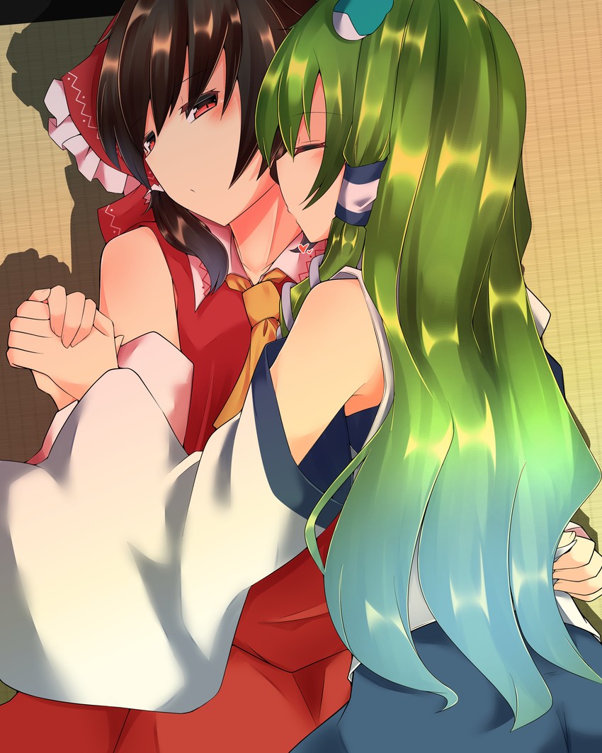 hakurei reimu and kochiya sanae (touhou) drawn by mokutan_(link_machine)