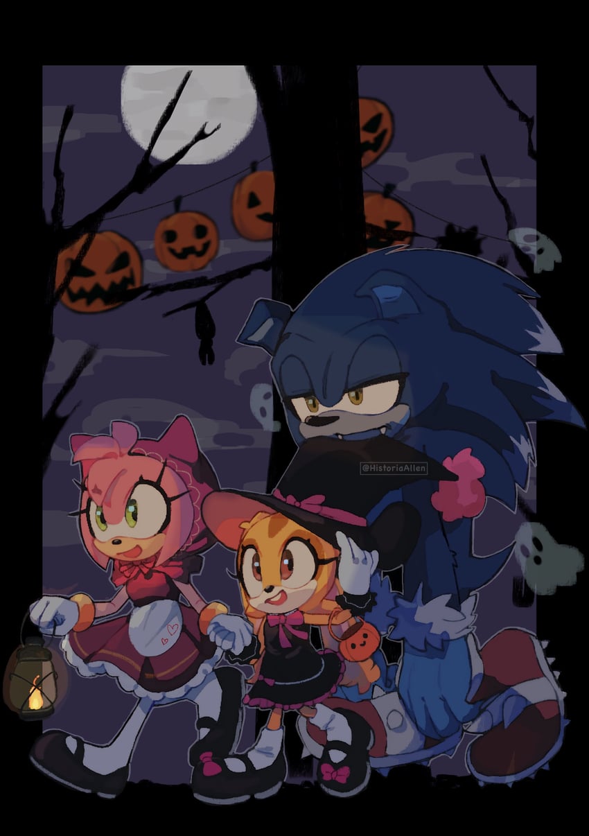sonic the hedgehog, amy rose, little red riding hood, cream the rabbit, and sonic the werehog (sonic and 2 more) drawn by historiaallen