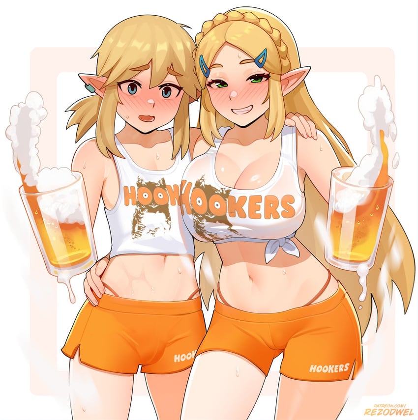 link and princess zelda (the legend of zelda and 2 more) drawn by rezodwel