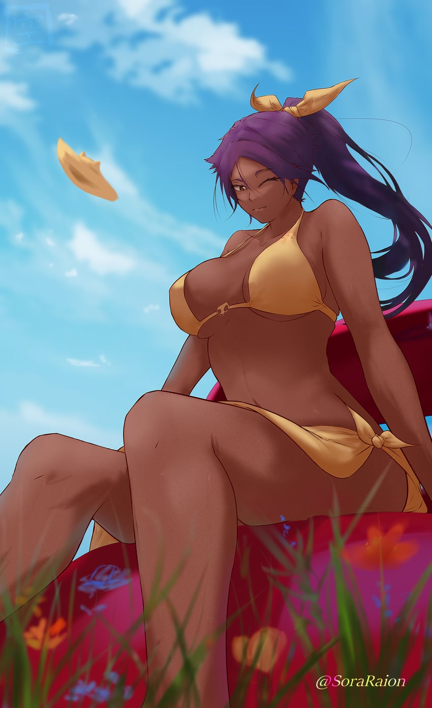 shihouin yoruichi (bleach) drawn by sora_raion