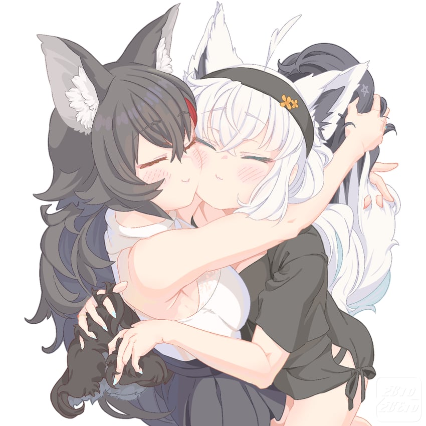 shirakami fubuki and ookami mio (hololive) drawn by tataki_tuna