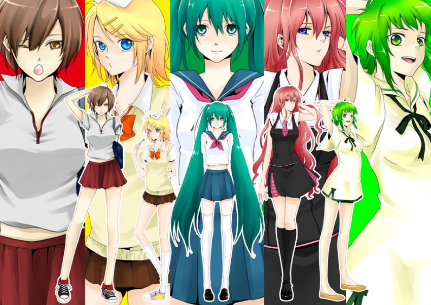 hatsune miku, kagamine rin, megurine luka, meiko, and gumi (vocaloid) drawn by naoko_(hirolove)