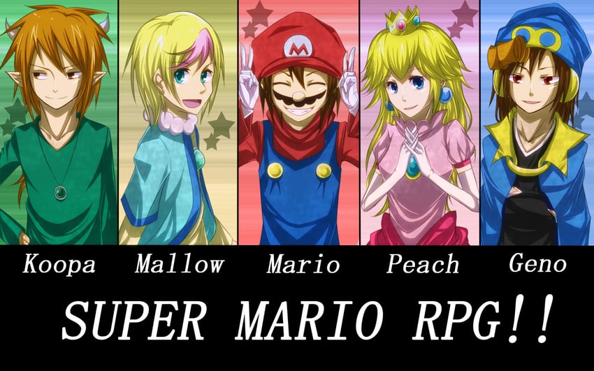 princess peach, mario, bowser, geno, and mallow (mario and 1 more) drawn by miraxth523